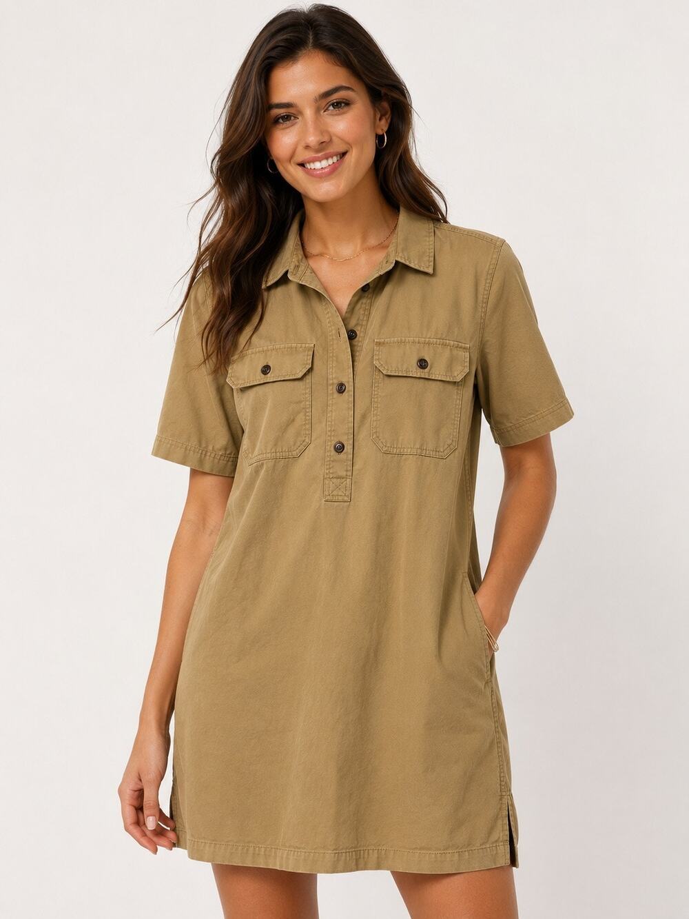 Filson Shirt Dress Women’s XL Khaki Tan Utility Safari Cotton  Pockets